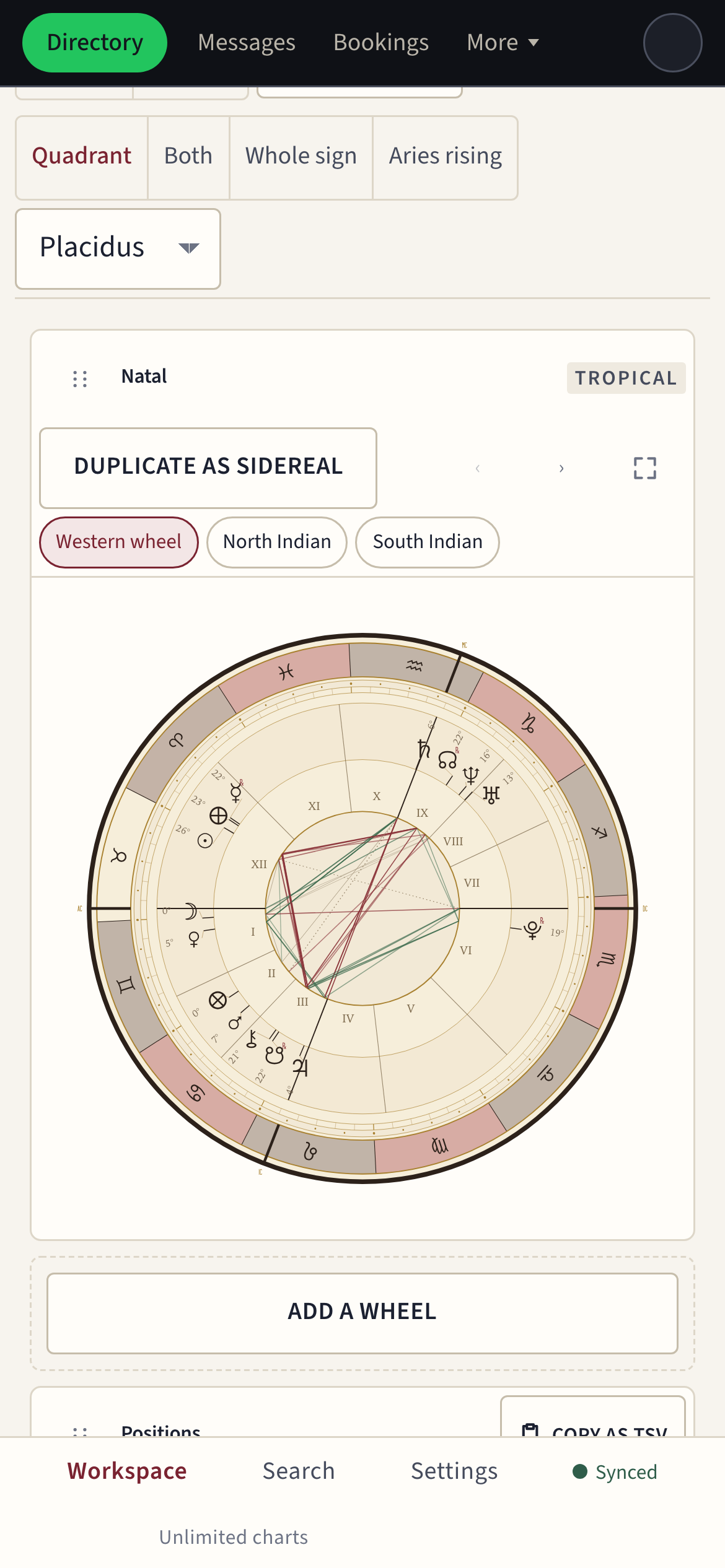 The same workspace on a phone, its charts drawn as wheels